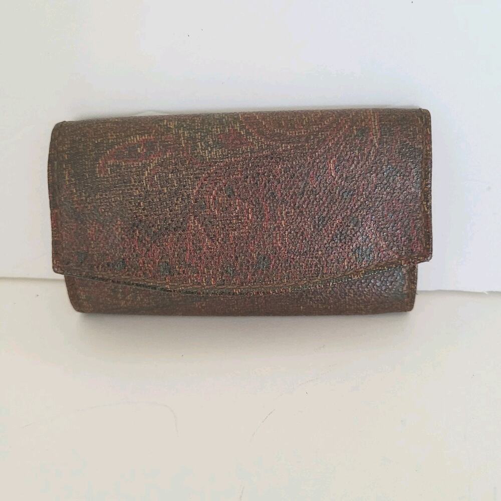 Etro Key Paisley‎ Case Holder Brown Geniue Leather 4x2 Small Charm Retro Italian